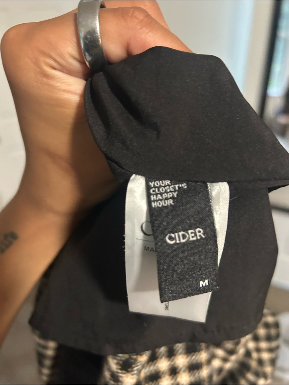 Cider Checked Tie-Strap Mini Dress - Black & Cream - Picture 4 of 4